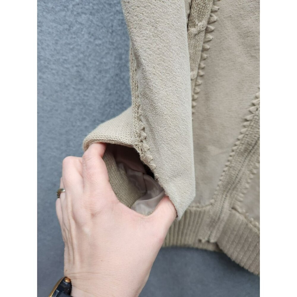 Vintage Kikit Maurice Sasson‎ Beige Sleeveless Leather & Cotton Vest Size L - Picture 4 of 5
